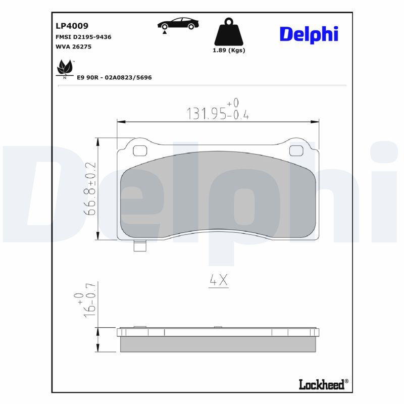 LP4009 DELPHI Kit pastiglie freno, Freno a disco 