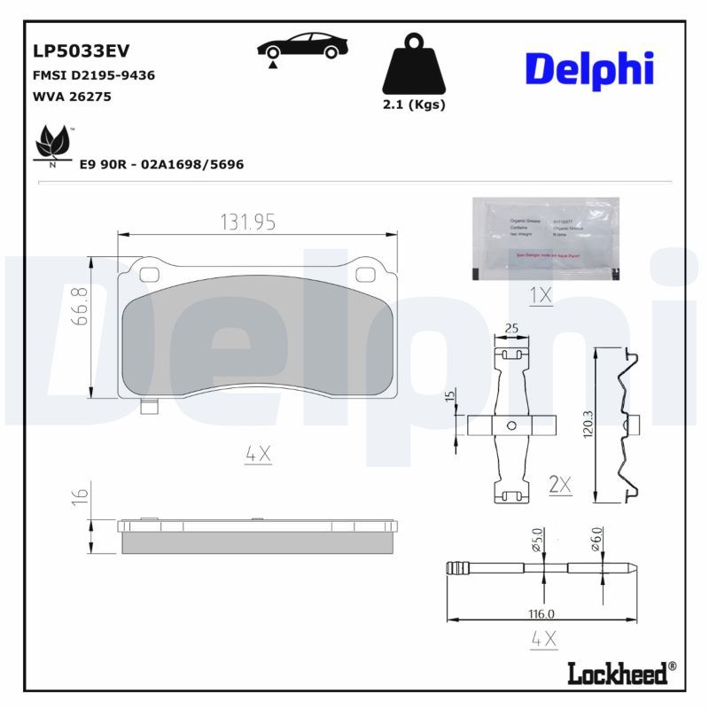 LP5033EV DELPHI Kit pastiglie freno, Freno a disco 