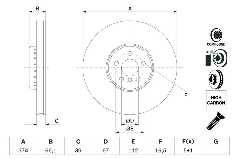 0986479F60 BOSCH Disco freno 