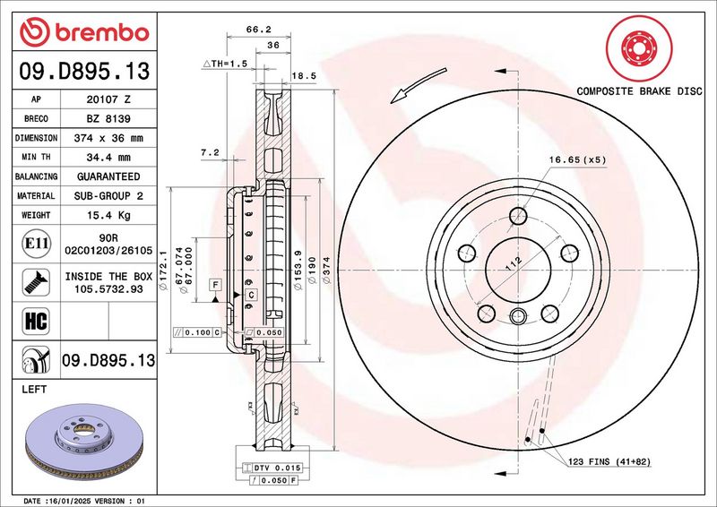 09.D895.13 BREMBO Disco freno 