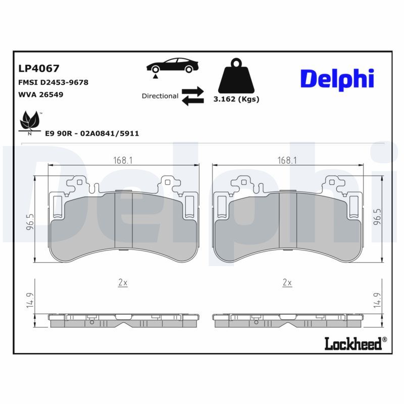 LP4067 DELPHI Kit pastiglie freno, Freno a disco 