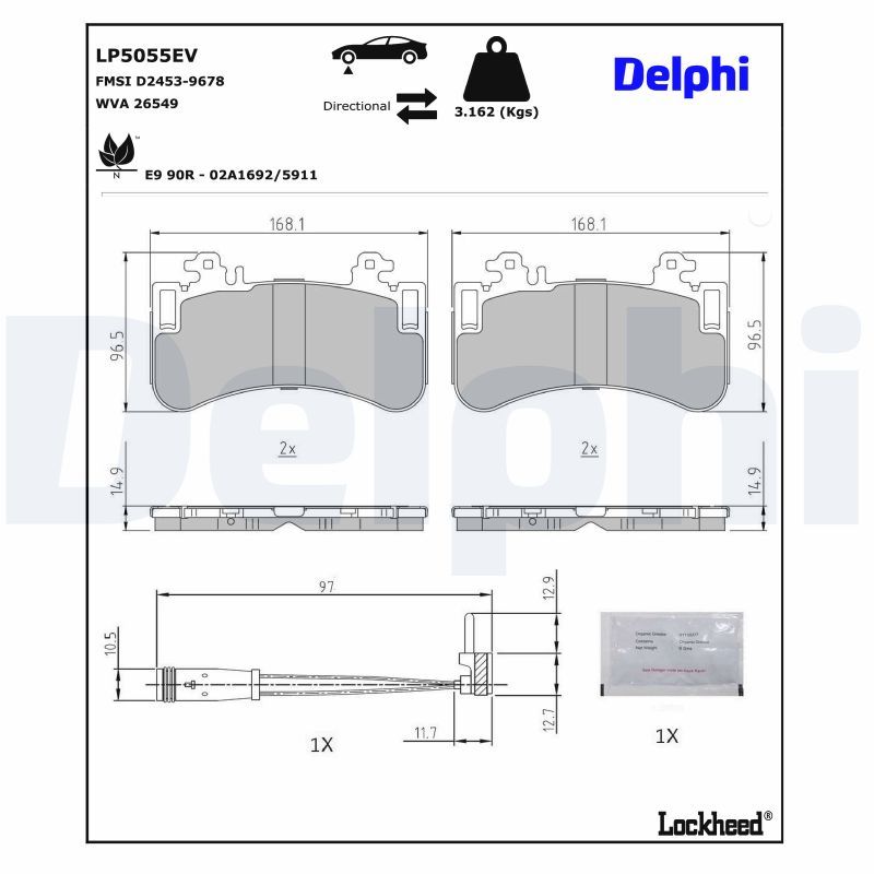 LP5055EV DELPHI Kit pastiglie freno, Freno a disco 